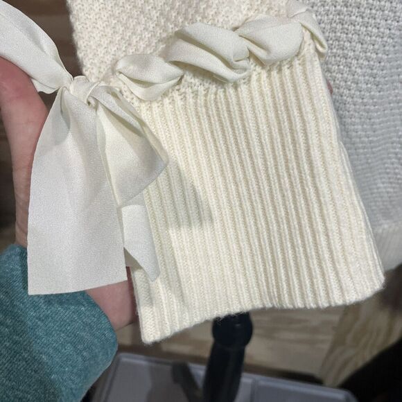 Talbots MP Lambswool Blend Ivory Pullover Sweater Ribbon Bow Sleeved Artsy - Picture 3 of 12